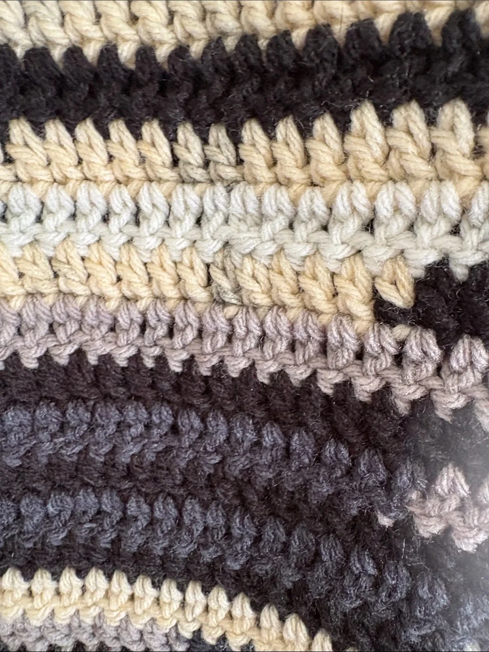 Handmade Black and Cream Striped Crochet Throw